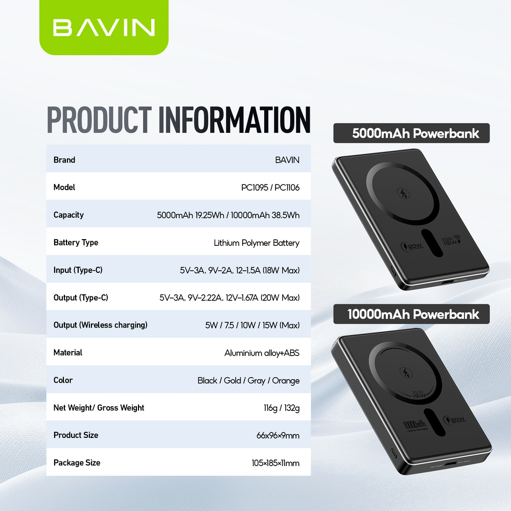 BAVIN PC1095 / PC1106 10000mAh 15W Ultra Thin Fast Charging Wireless Powerbank w/ Free Magnetic Ring - Image 6