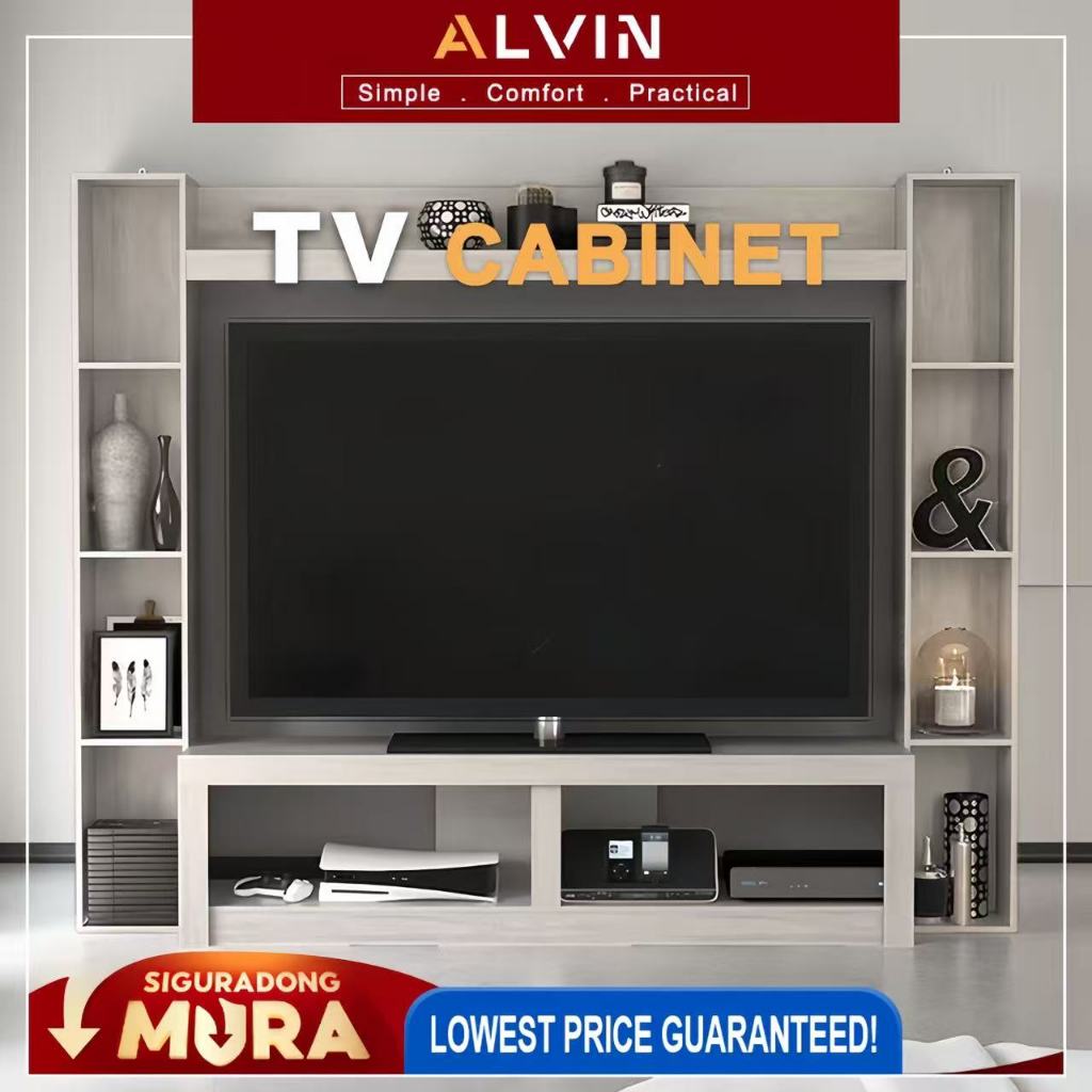 ALVIN Tv Cabinet 6.4ft | Kabinet Tv Up to 65inch | Tv Cabinet With Side Storage(Wall mountable)