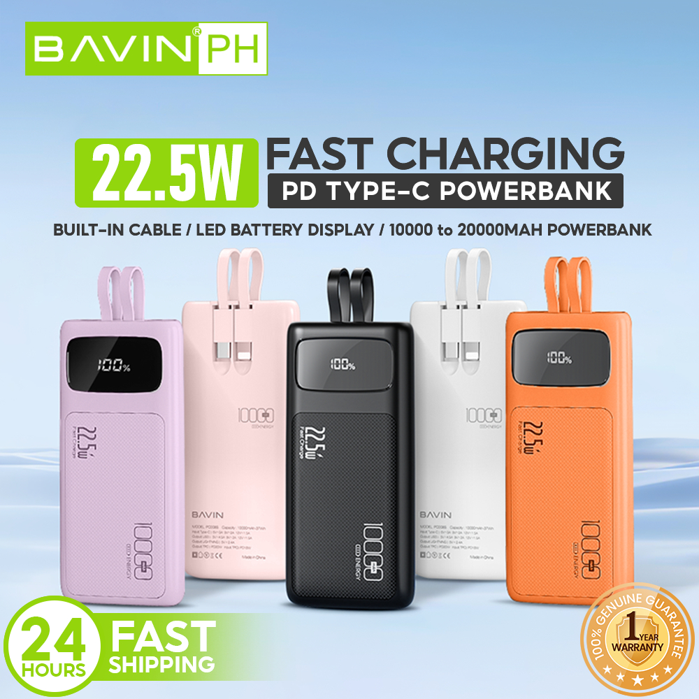 BAVIN PC008Pro 10000mAh/PC007Pro 20000mAh 22.5W Fast Charging Powerbank w/LED Display&Built-in Cable