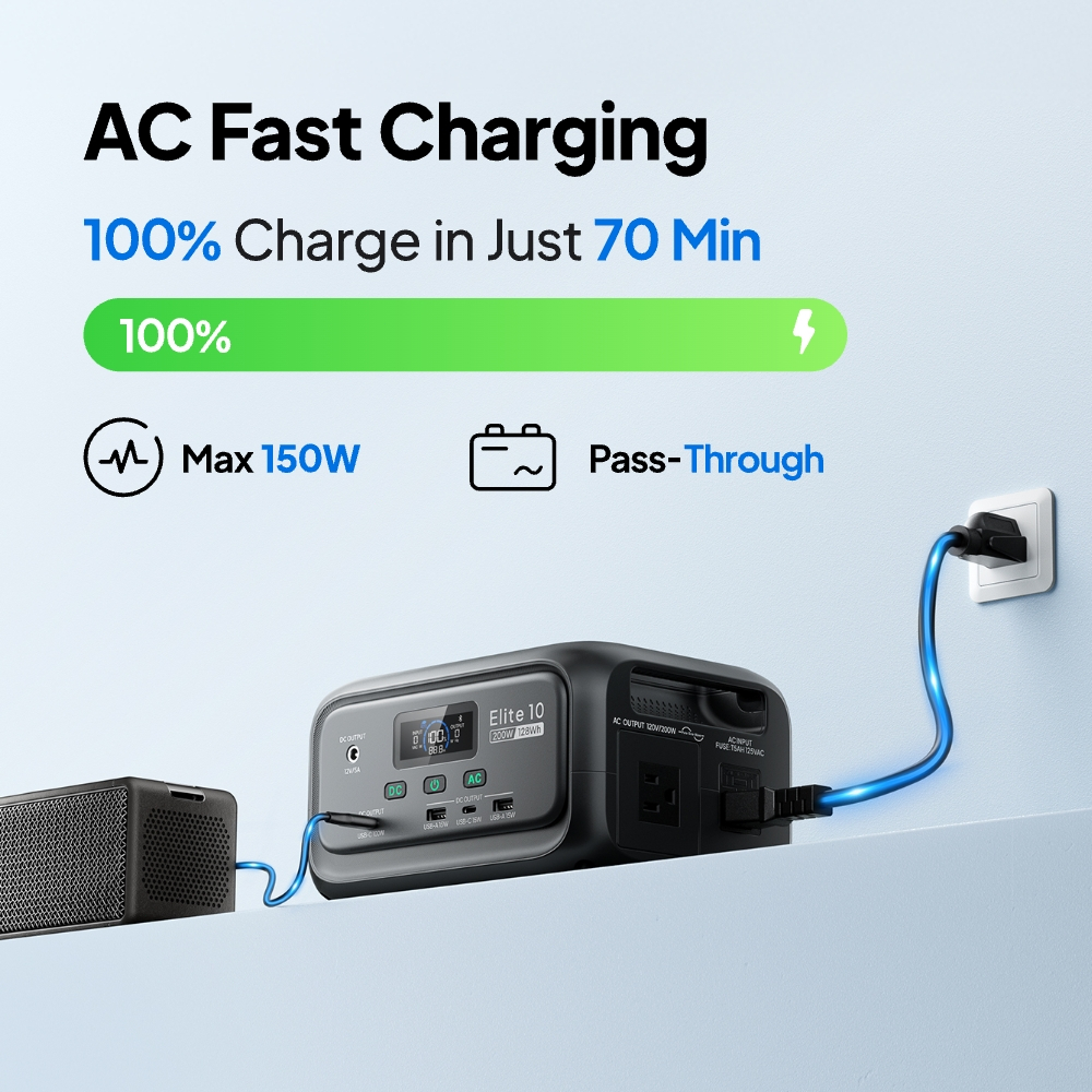 BLUETTI Portable Power Station Elite 10, 128Wh 34,595mAh LiFePO4 Battery with 200W AC Outlet — view 4
