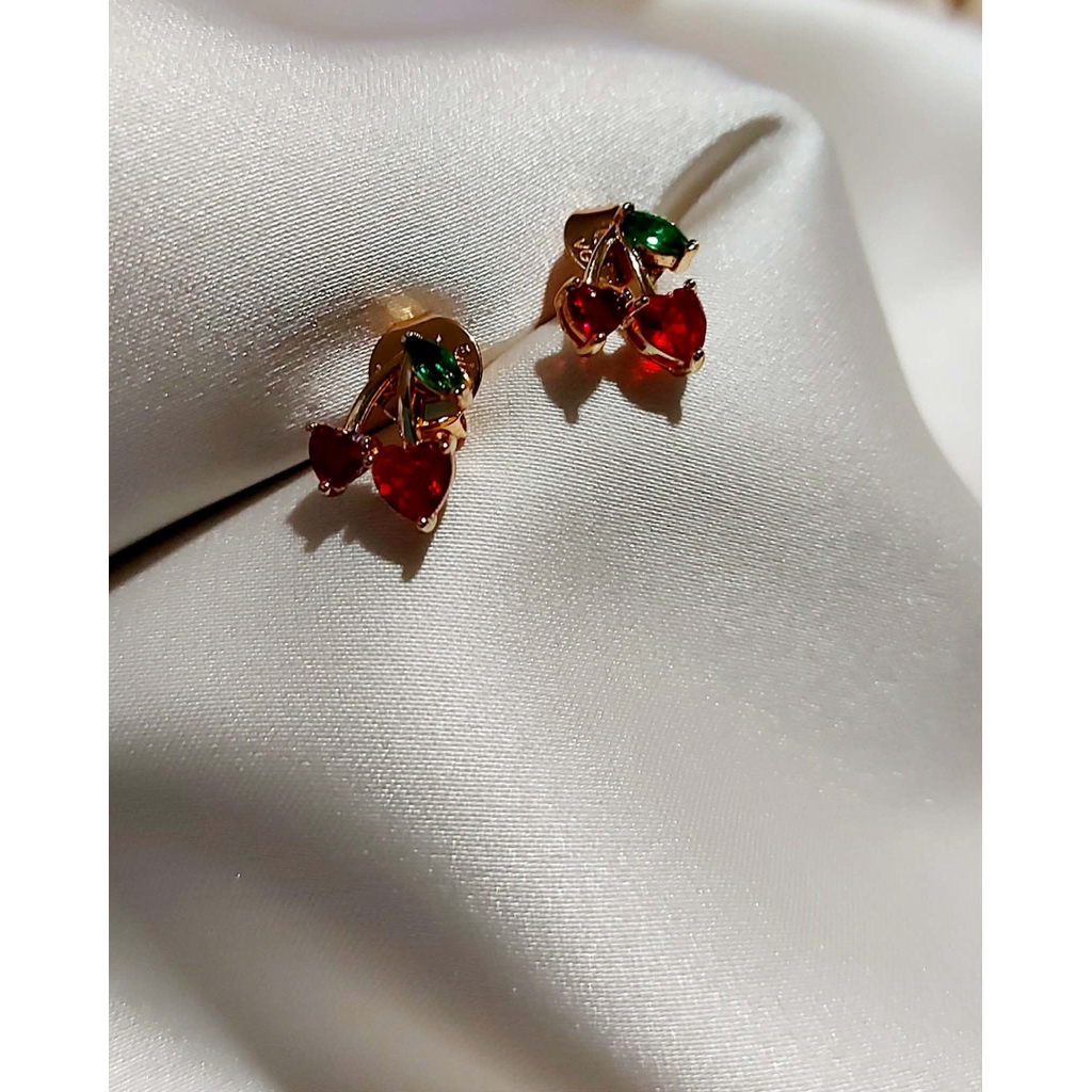 Mini Cherry/ Heart Stud Earrings - Champagne product photo 4