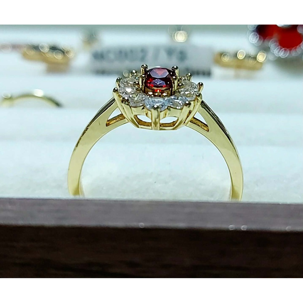 Yellow Gold Ring Size 8 | Ruby Center Stone with Diamond Surround product photo 5