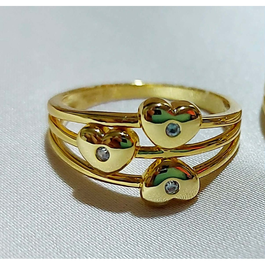 Yellow Gold Ring Size 4 | Triple Heart Layered Design with Diamond Center product photo 3