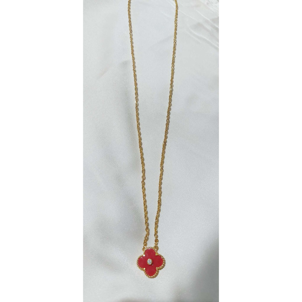 Clover Pendant Necklace | Red Enamel | Adjustable Length product photo 2