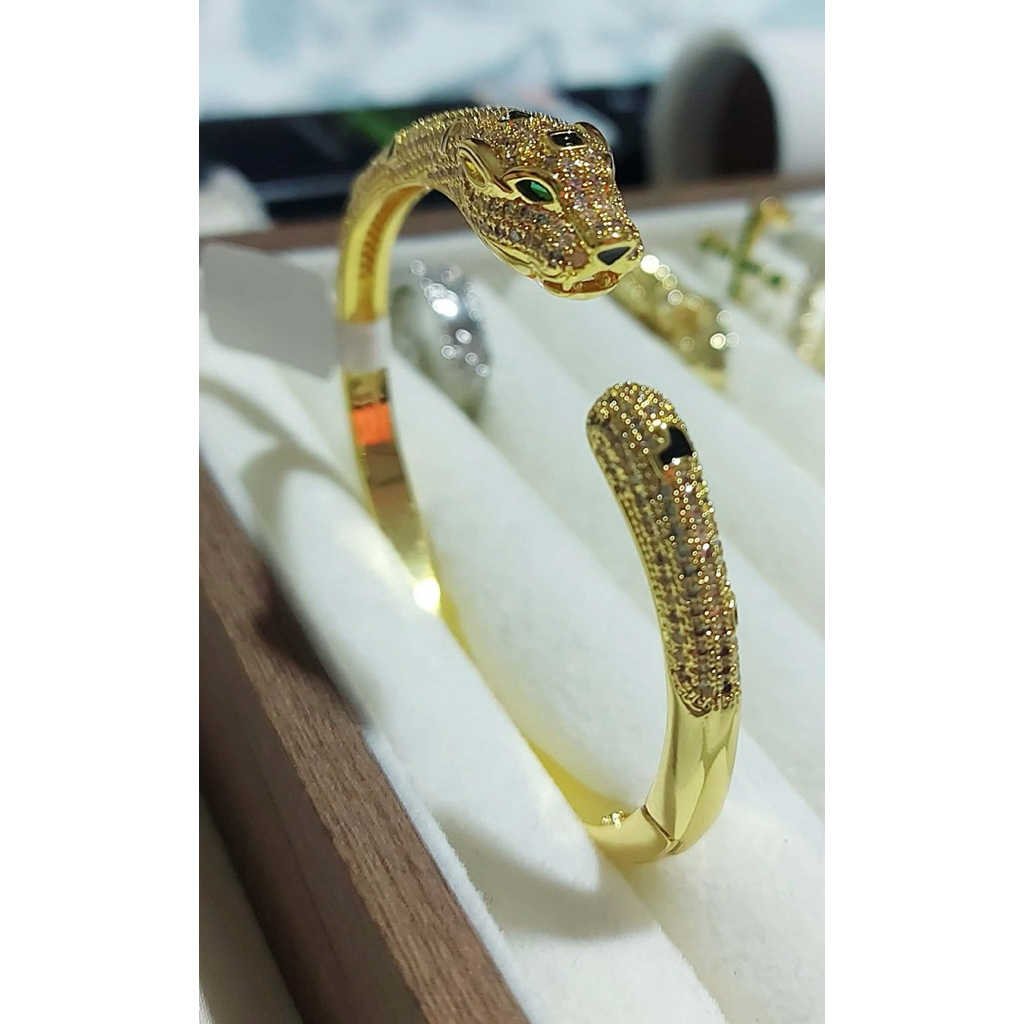 Diamond Panther Bangle | Yellow Gold Setting | Handcrafted Detailed Design | Up to 19cm product photo 2