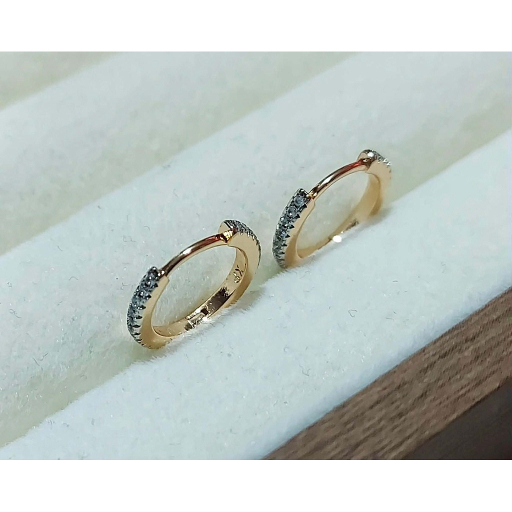 Thin Huggies Hoop Earrings with Diamond Accent | Champagne Setting product photo 2