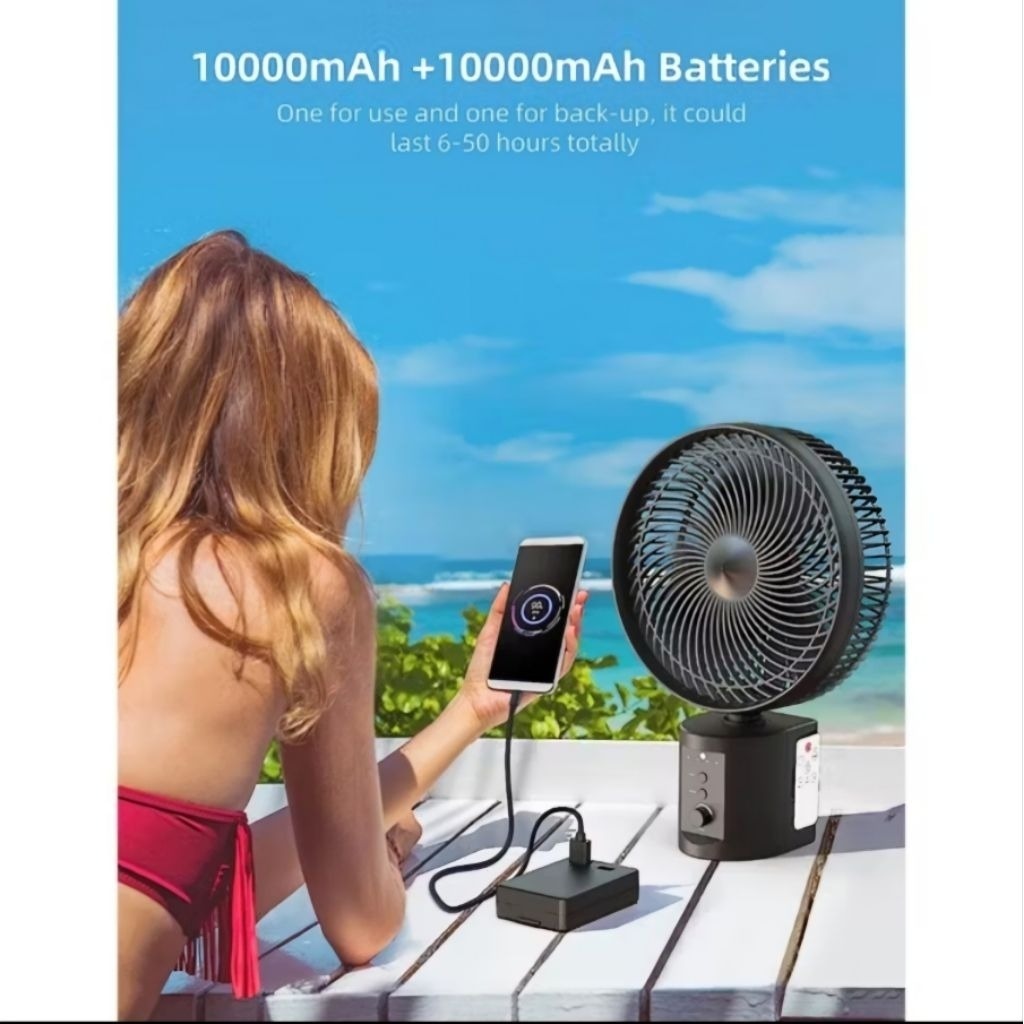 AB Opolar Type Rechargeable Fan 20000mAh 2 Batteries 10 Inch Cool Heads Portable Camping Fan — view 6