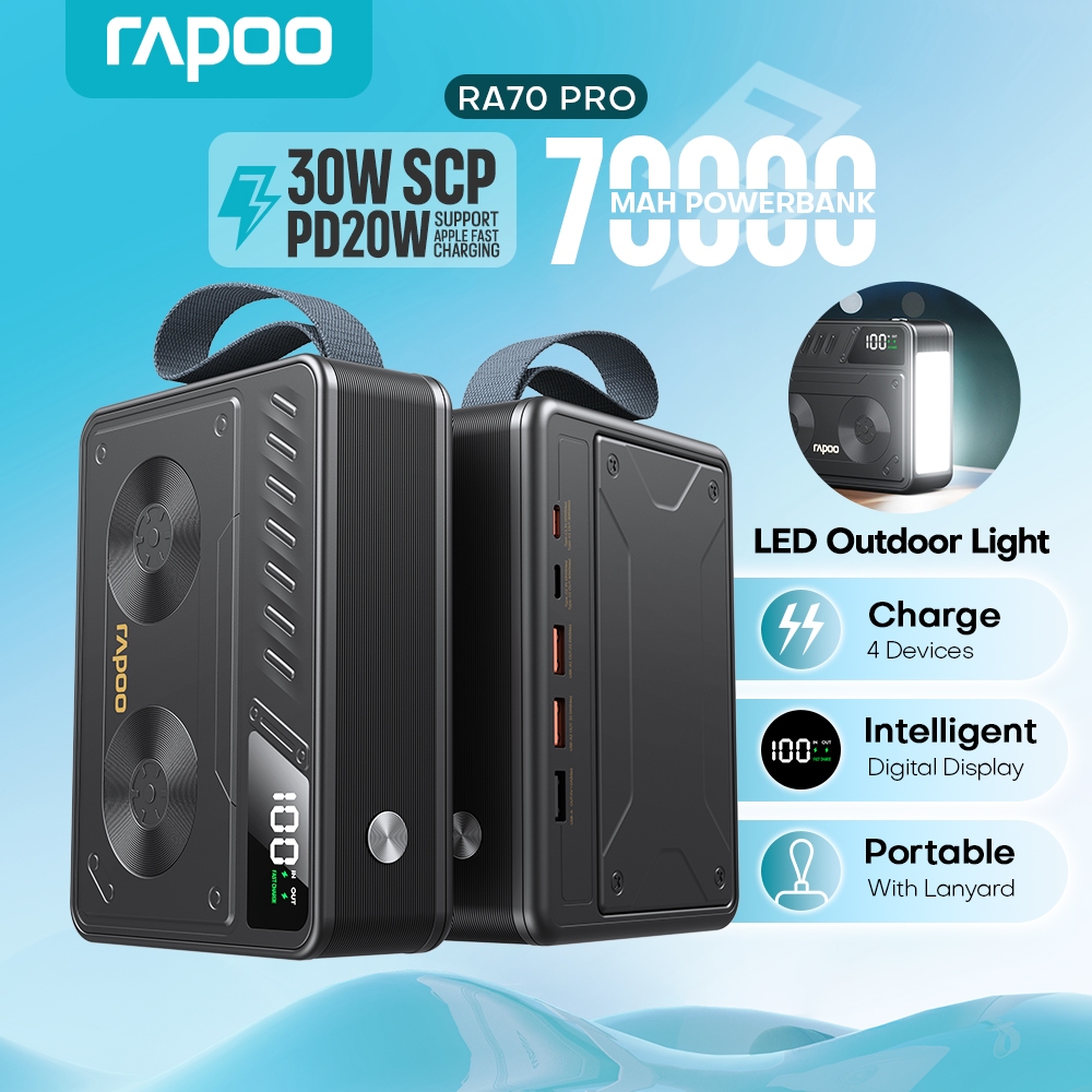 Rapoo 50000mAh, 70000mAh, and 100000mAh high-capacity power bank，powerbank with led display — view 3