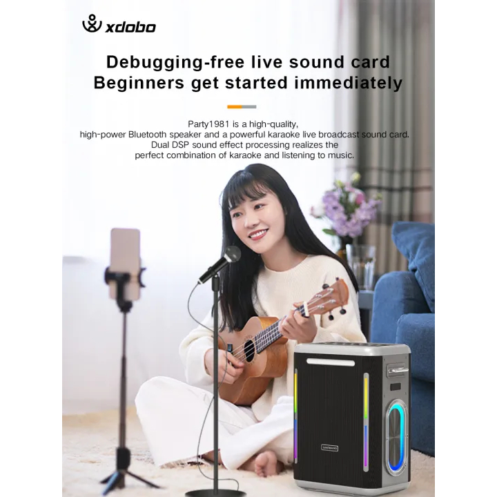 SINOBAND 300W Party 1981 Karaoke with 2 Microphones Deep Bass Wireless Bluetooth 5.3 Speaker — view 3