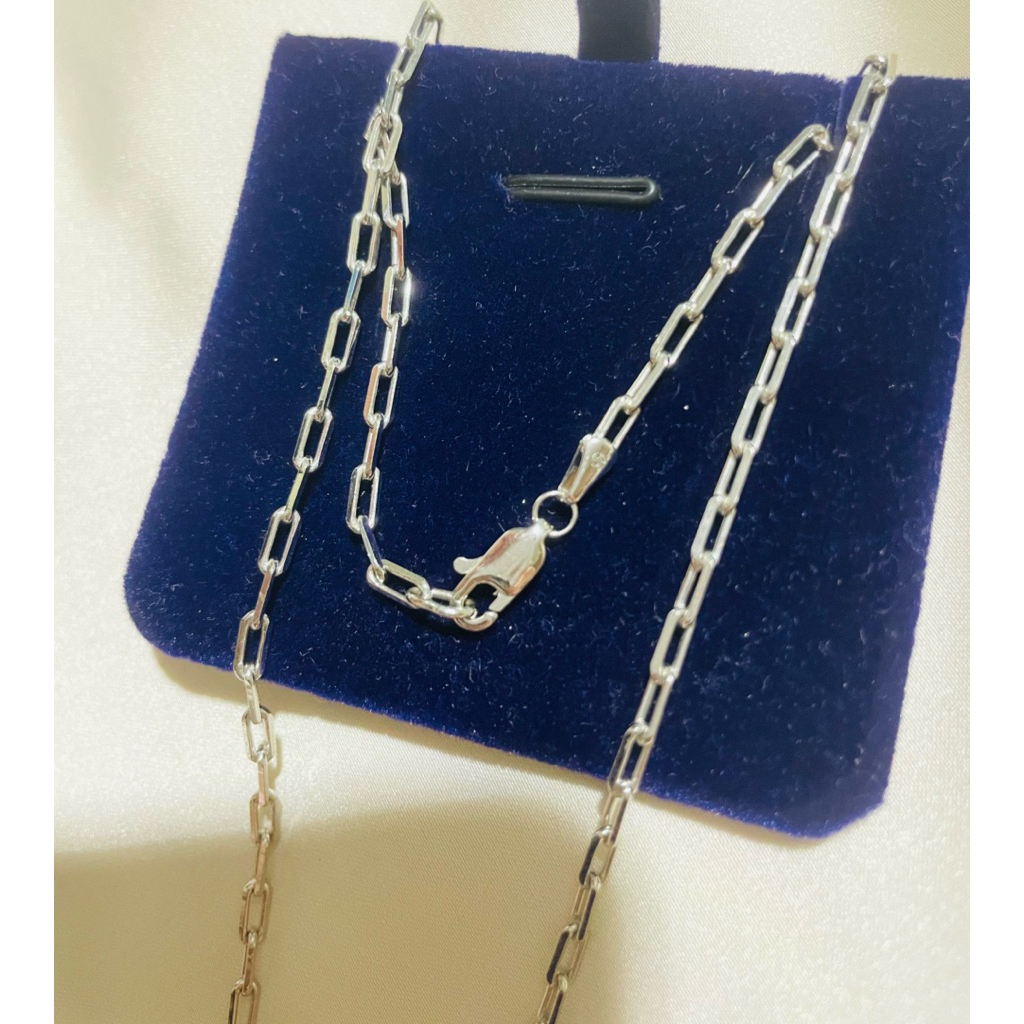 Diagonal Cut Small Paperclip Chain Necklace | Platinum Setting 18inches product photo 1
