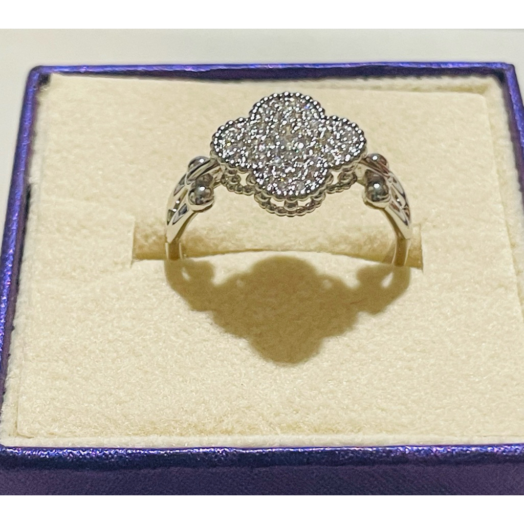 Floral Statement Ring with Diamond Accents | Platinum Coated | Size 8 product photo 2