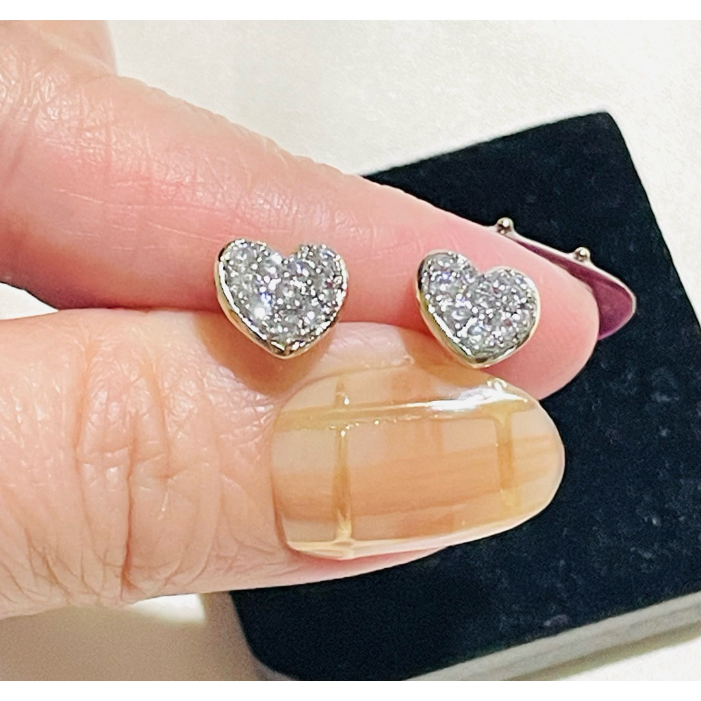 Heart-Shaped Diamond Stud Earrings | 18K Yellow Gold Settings | Diamond Accent product photo 3