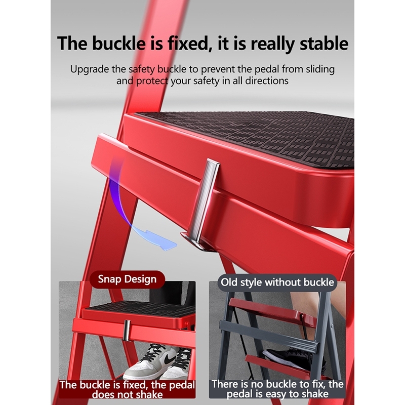 Folding Ladder 3-8 Steps, Anti-Slip Wide Pedal,Heavy Duty 400kg Load,Carbon Steel, Easy Fold & Store — view 3