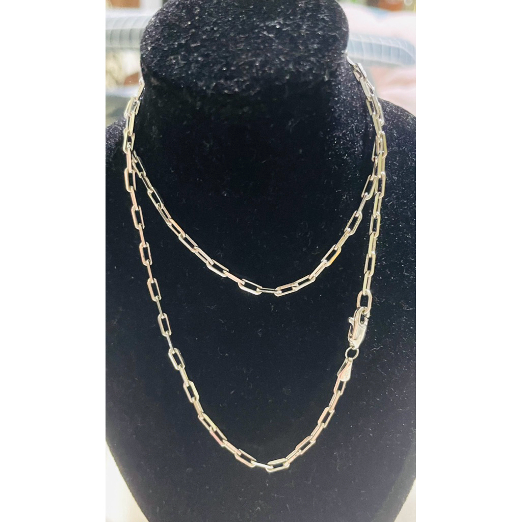 Diagonal Cut Small Paperclip Chain Necklace | Platinum Setting 18inches product photo 5