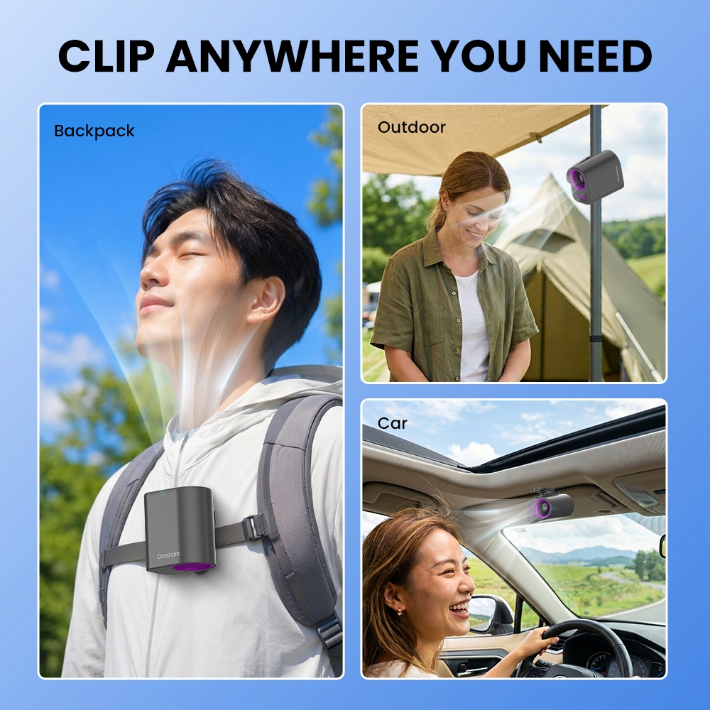 Orashare CF06 Clip Fan Portable Rechargeable Mini Fan 100 Speed Strong Wind Hands-Free Cooling Fan — view 6