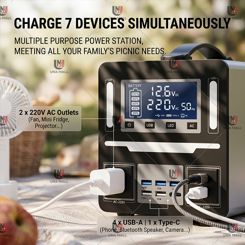 UNA Portable Power Station 988000mAh 1000W Power Outdoor Solar Generator Quick Charge Large Capacity — view 3