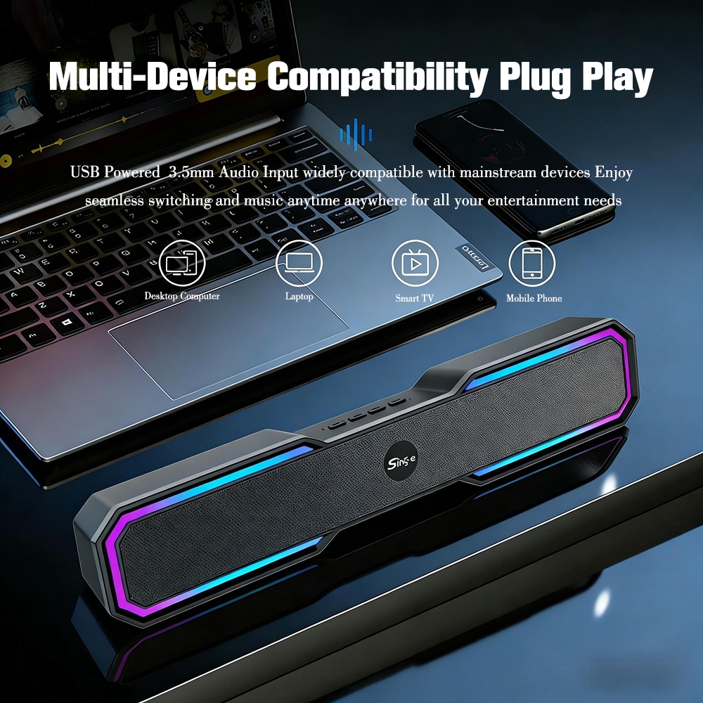 Portable RGB Wireless Sound bar Bluetooth 5.4 Speaker True Wireless Stereo mini speaker for computer — view 6