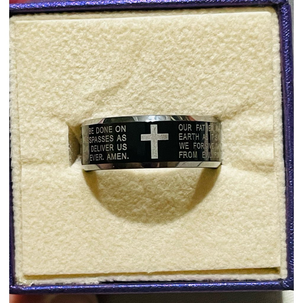 Our Father Prayer Ring | Real Tungsten Carbide | Black & Silver | Size 8 product photo 1