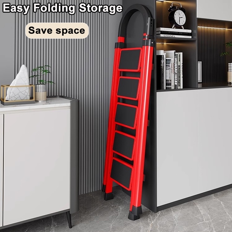 Folding Ladder 3-8 Steps, Anti-Slip Wide Pedal,Heavy Duty 400kg Load,Carbon Steel, Easy Fold & Store — view 2