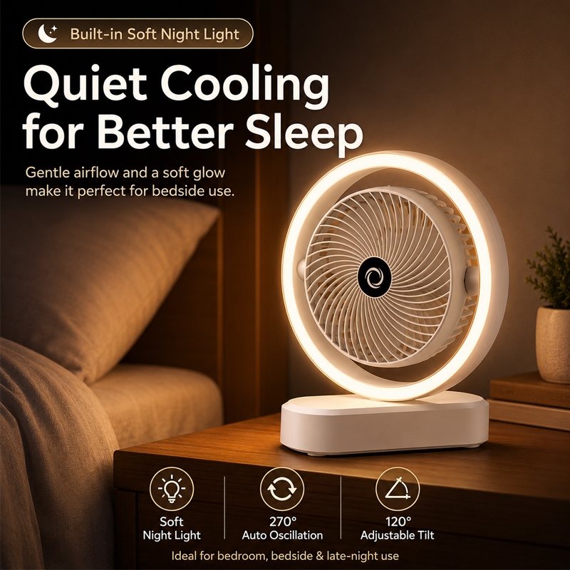 2 in 1 Desk Fan Mini Fan with light Rechargeable USB Small Desk Fan 120 Degree Rotation Strong Wind — view 2