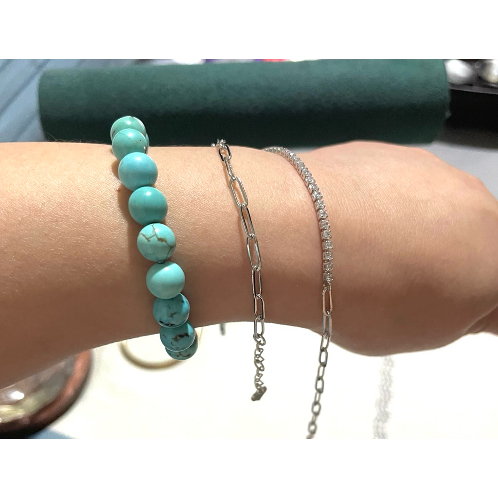 Half Paperclip half tennis bracelet w/ dia accents. product photo 2