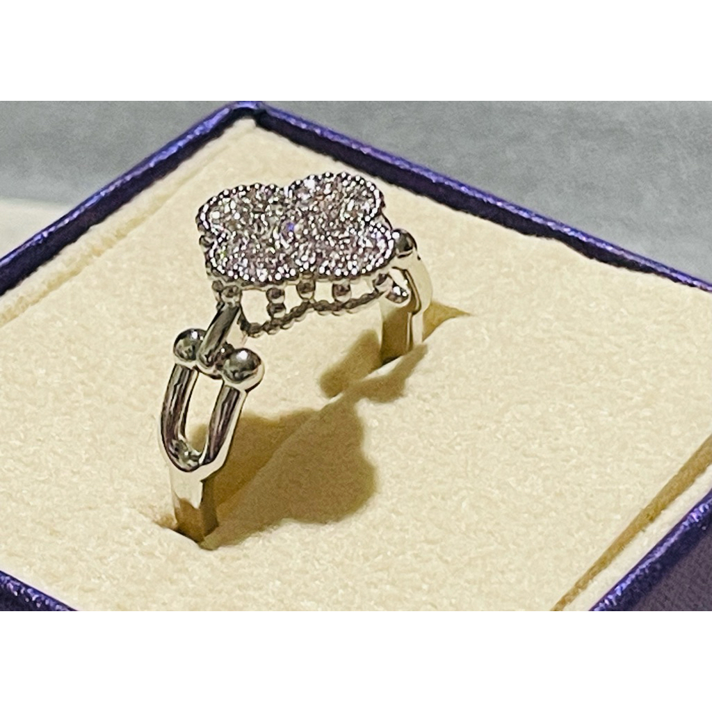 Floral Statement Ring with Diamond Accents | Platinum Coated | Size 8 product photo 4