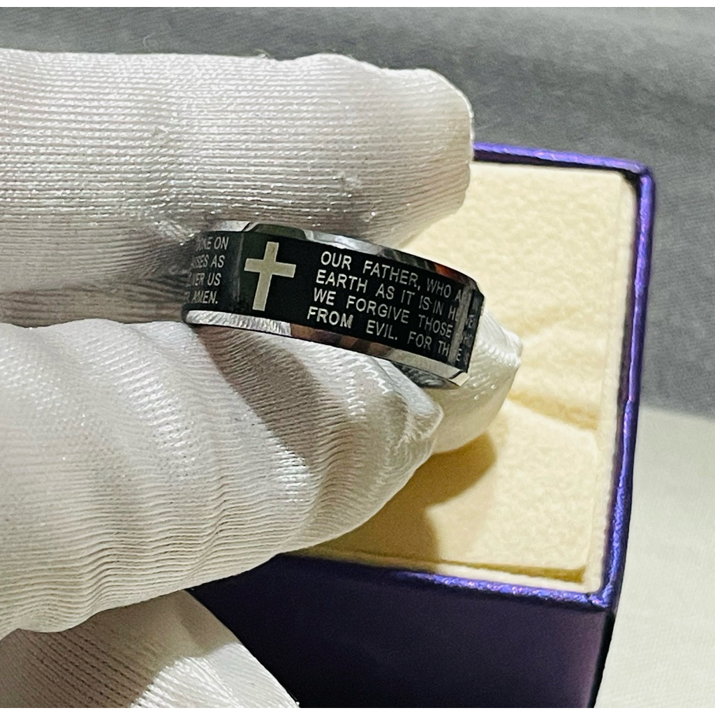 Our Father Prayer Ring | Real Tungsten Carbide | Black & Silver | Size 8 product photo 5