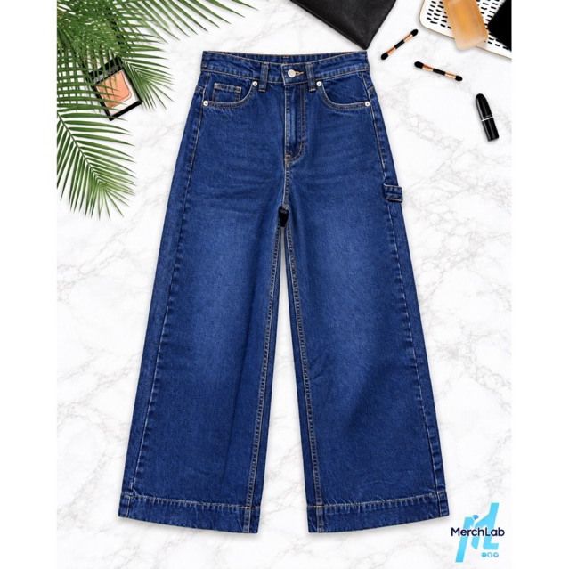 C Kl3in Wide-Leg Denim Jeans | Dark Wash Blue | Semi-Flare Cut | Size 26 product photo 1