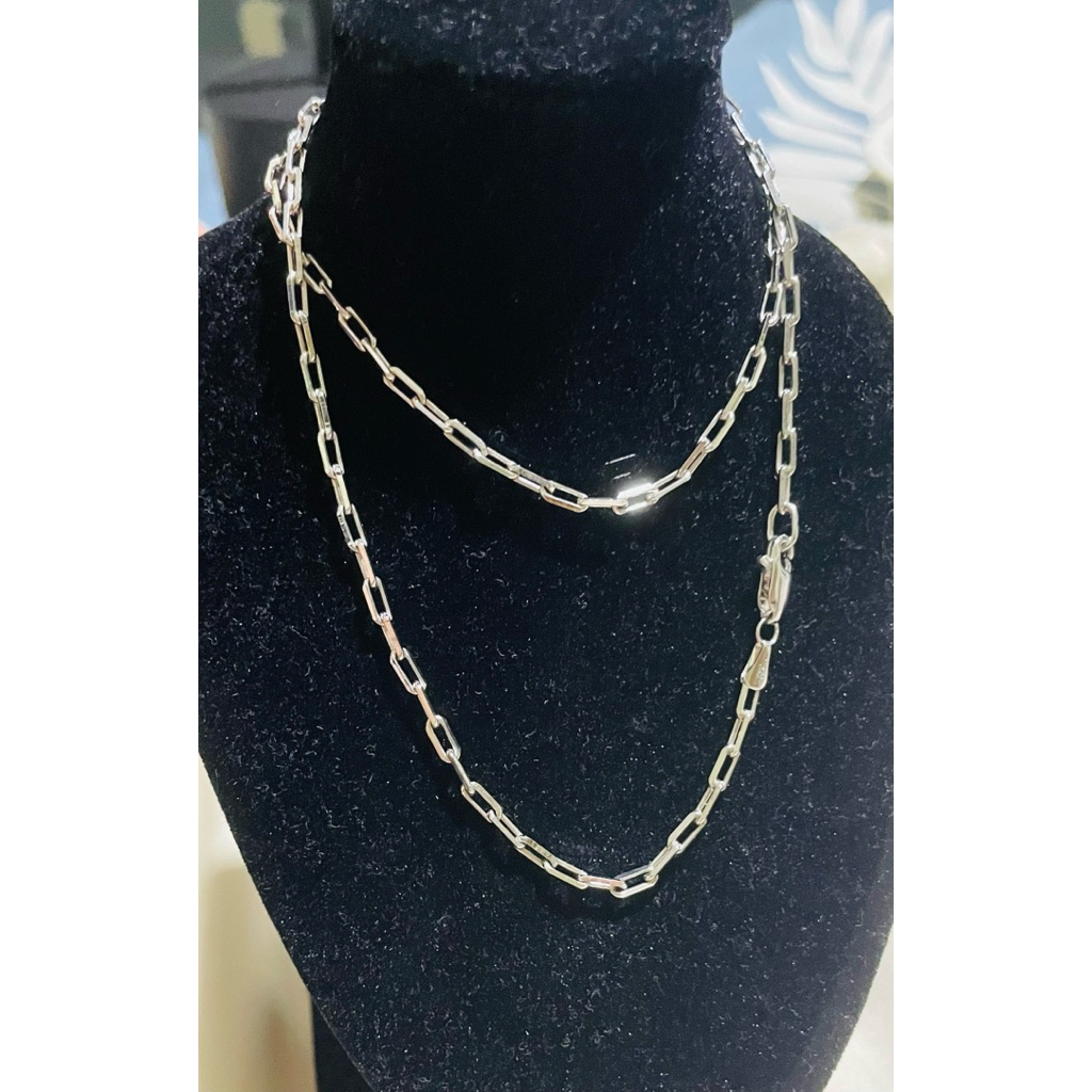 Diagonal Cut Small Paperclip Chain Necklace | Platinum Setting 18inches product photo 4
