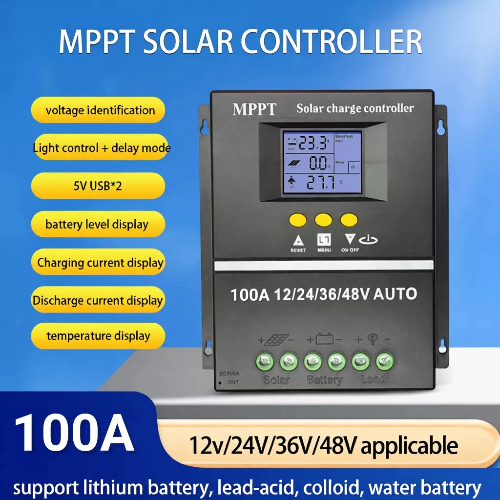 MPPT Solar Charge Controller 30A-100A, 12V-48V with LCD, Auto Battery Charger