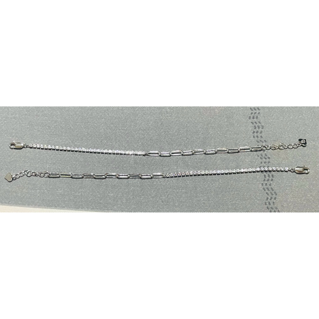Half Paperclip half tennis bracelet w/ dia accents. product photo 3