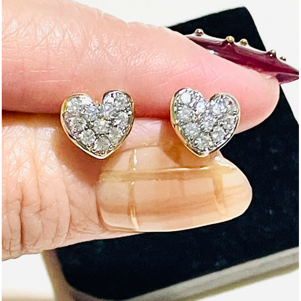 Heart-Shaped Diamond Stud Earrings | 18K Yellow Gold Settings | Diamond Accent product photo 4