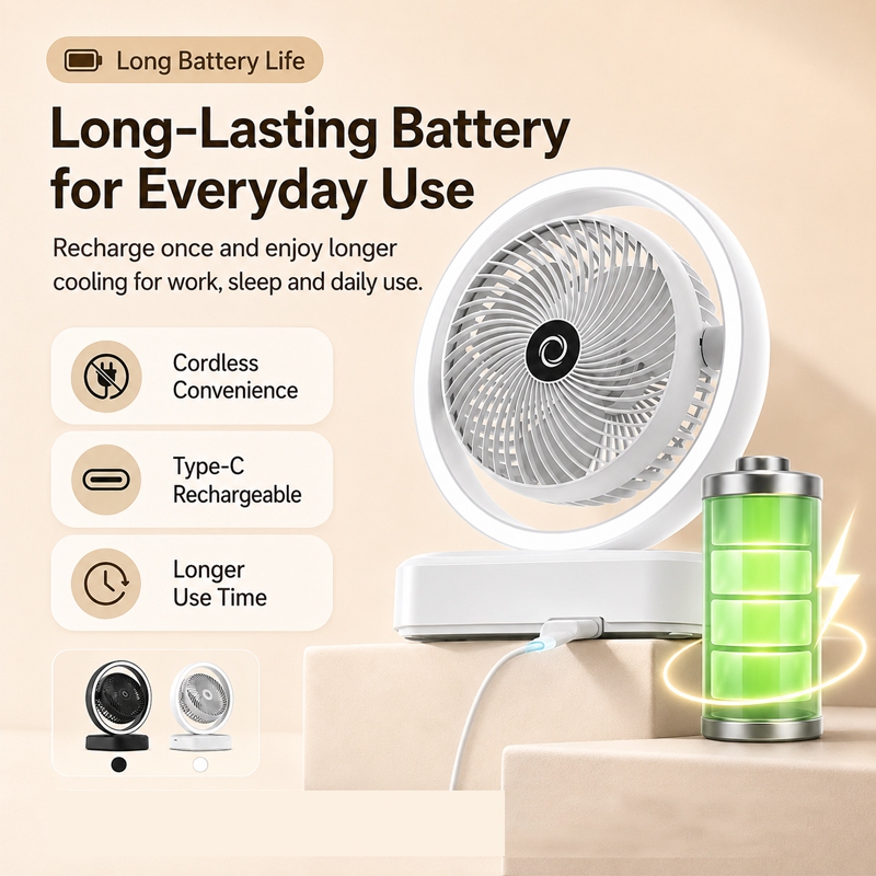 2 in 1 Desk Fan Mini Fan with light Rechargeable USB Small Desk Fan 120 Degree Rotation Strong Wind — view 8
