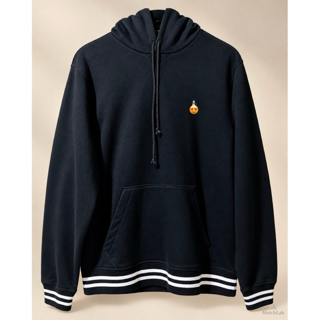 Pullover Hoodie | Black with Signature Bird Embroidery | Striped Ribbed Hem product photo 1