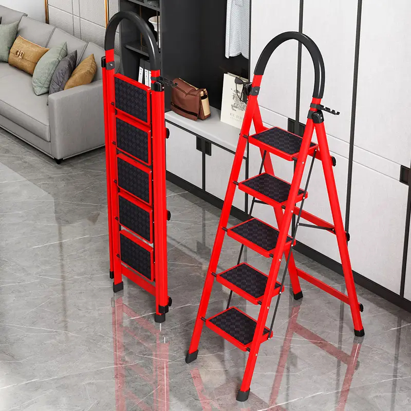 Folding Ladder 3-8 Steps, Anti-Slip Wide Pedal,Heavy Duty 400kg Load,Carbon Steel, Easy Fold & Store — view 4