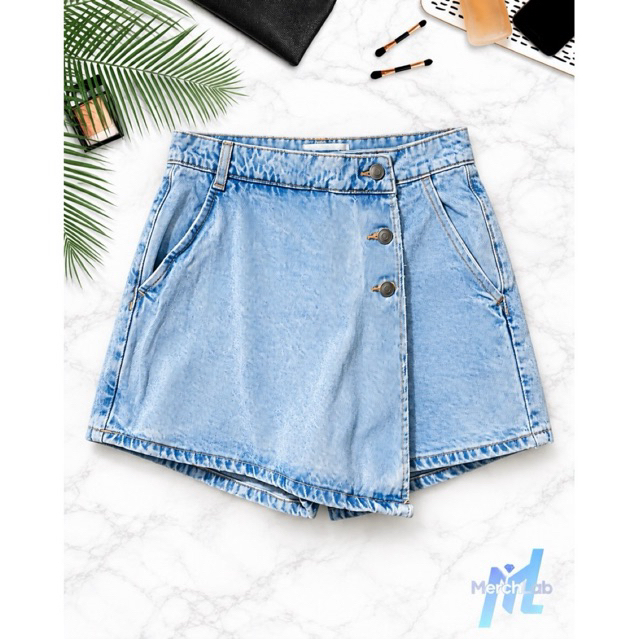 Denim Skort | Light Wash Blue | Button Detail | Size 30-31 product photo 1