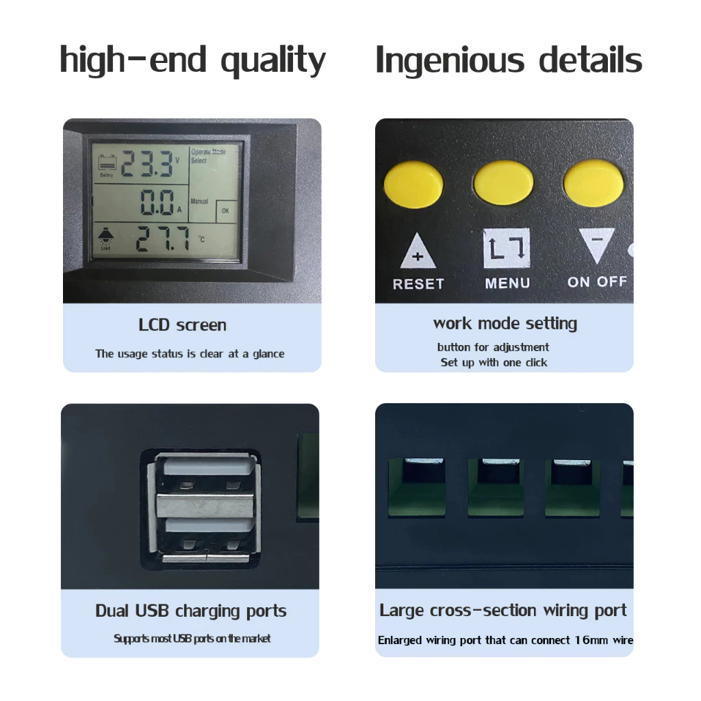 MPPT Solar Charge Controller 30A-100A, 12V-48V with LCD, Auto Battery Charger — view 4