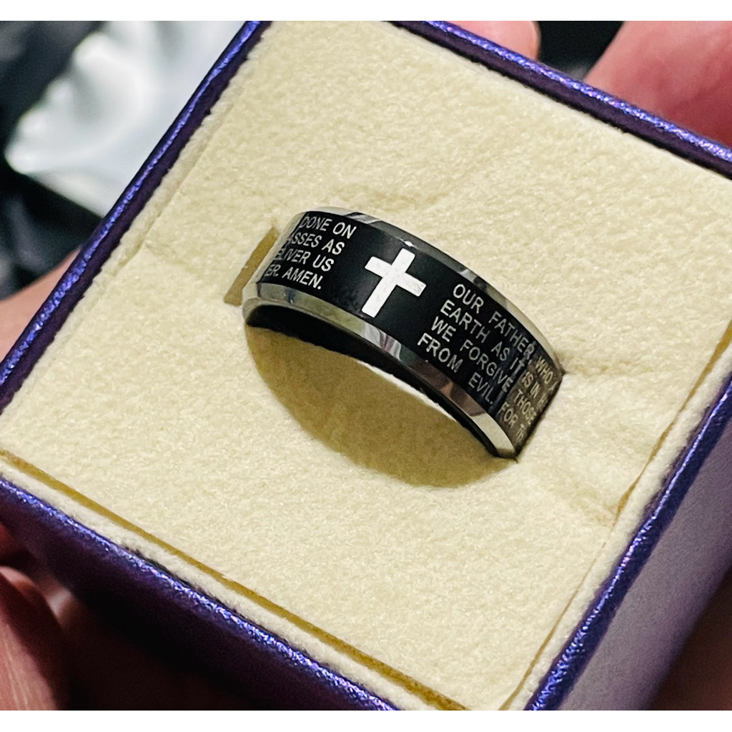 Our Father Prayer Ring | Real Tungsten Carbide | Black & Silver | Size 8 product photo 3