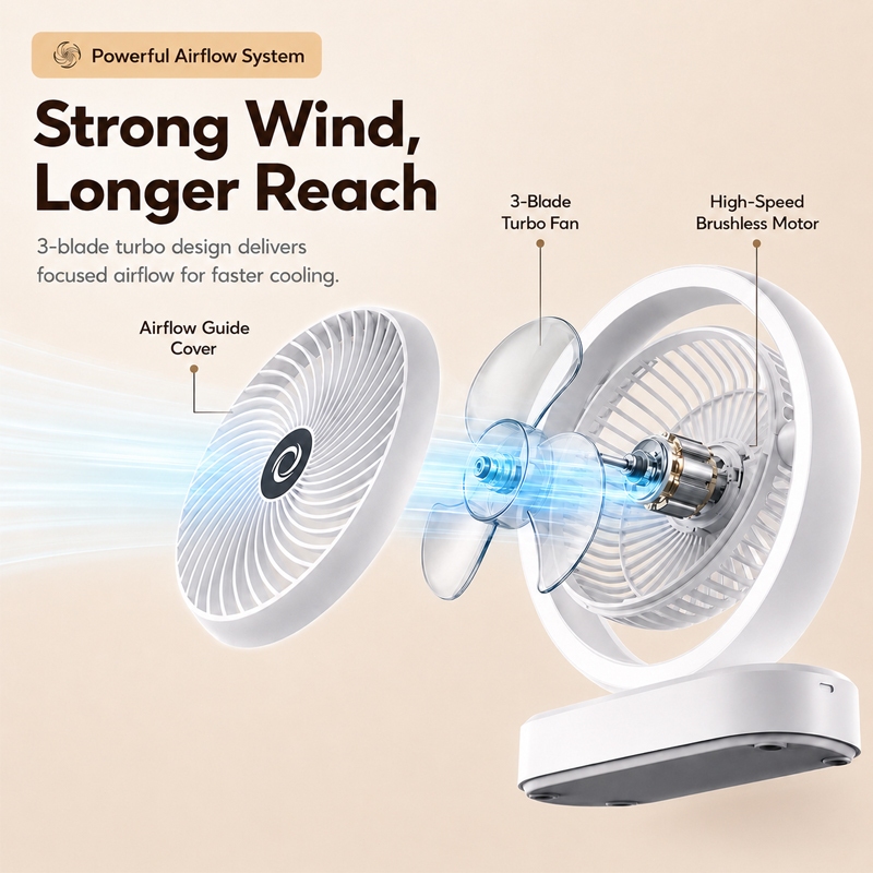 2 in 1 Desk Fan Mini Fan with light Rechargeable USB Small Desk Fan 120 Degree Rotation Strong Wind — view 4
