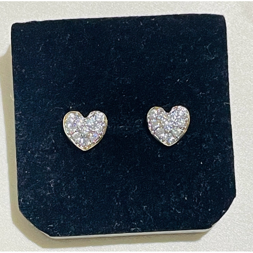 Heart-Shaped Diamond Stud Earrings | 18K Yellow Gold Settings | Diamond Accent