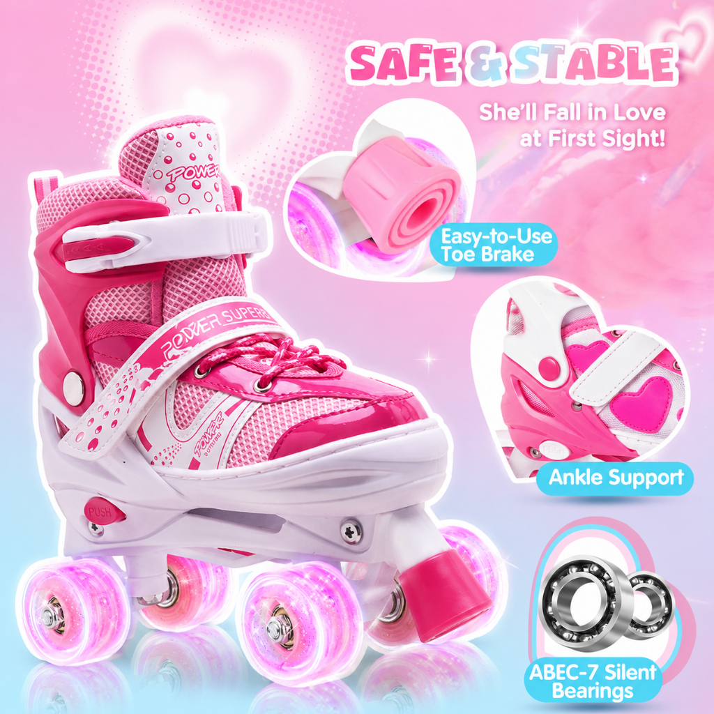 Oasia Roller Skate Shoes For Kids Adjustable Skate Shoes Roller Skate With Flash Wheel For Beginner — view 4