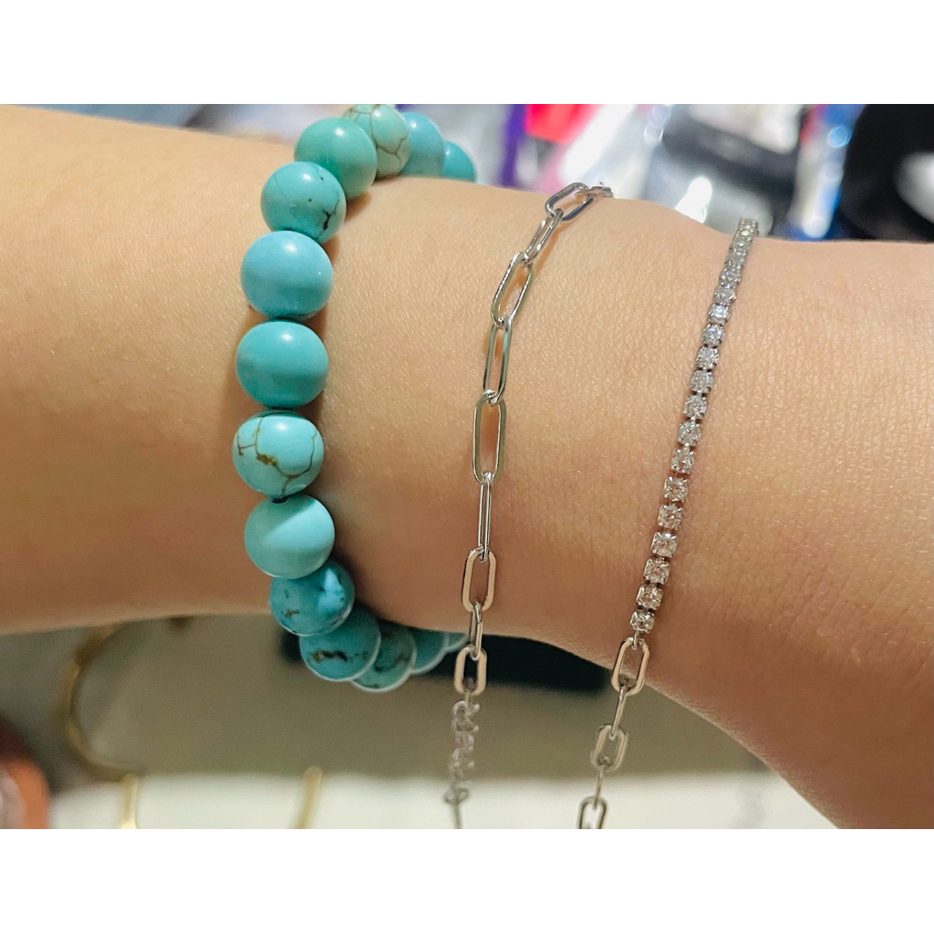 Half Paperclip half tennis bracelet w/ dia accents. product photo 4