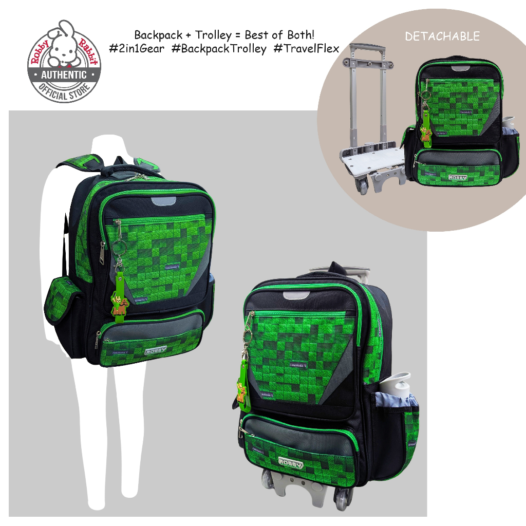 Robby Rabbit Pixel World 17-Inch Detachable Trolley (Green) — view 3