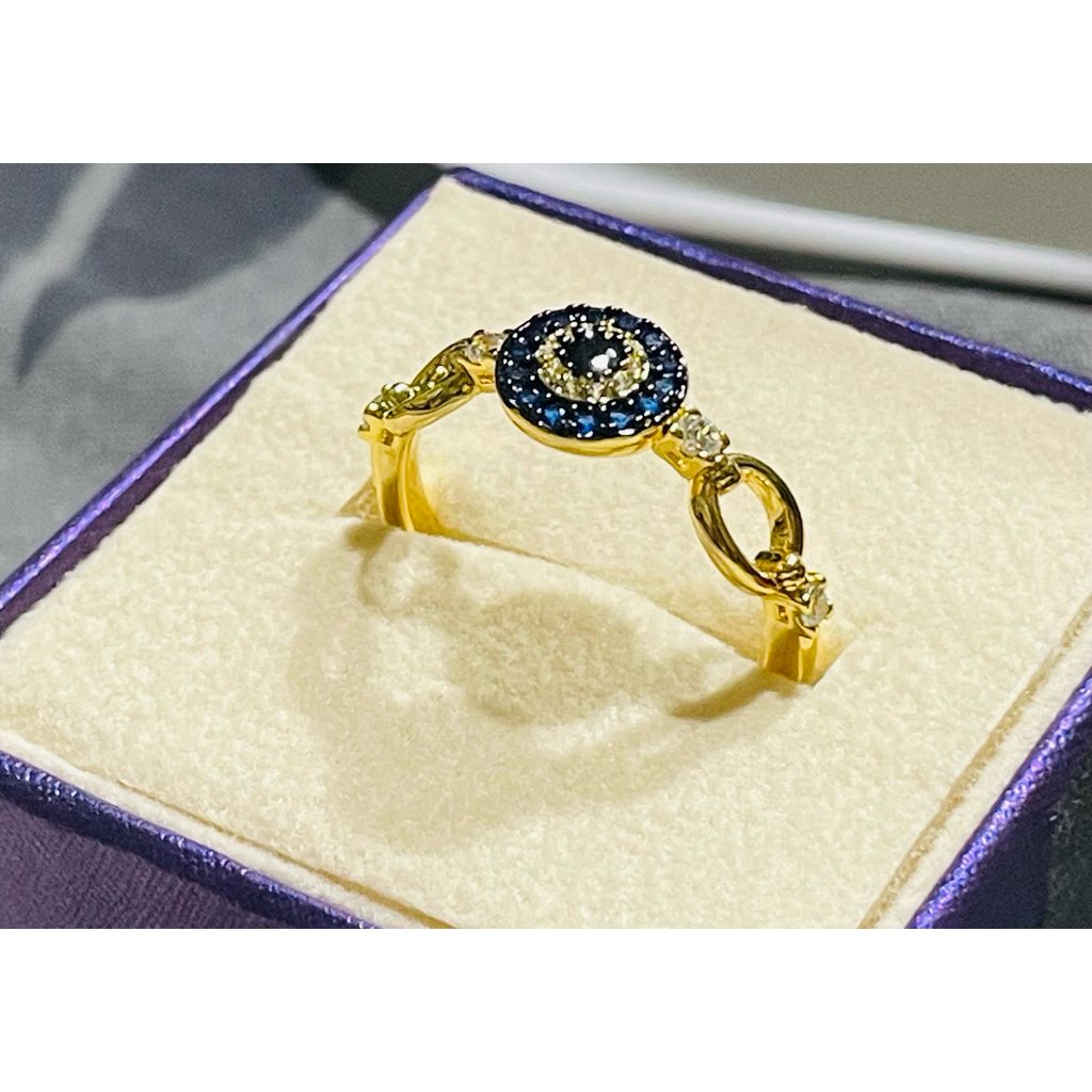 Anti Evil Eye Ring with blue Sapphire & Diamond Accents | Yellow Gold Setting | Size 9 product photo 3