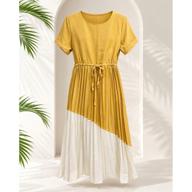 MUSTARD & IVORY PLEATED DRESS product photo 4