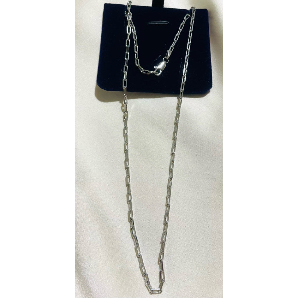 Diagonal Cut Small Paperclip Chain Necklace | Platinum Setting 18inches product photo 2