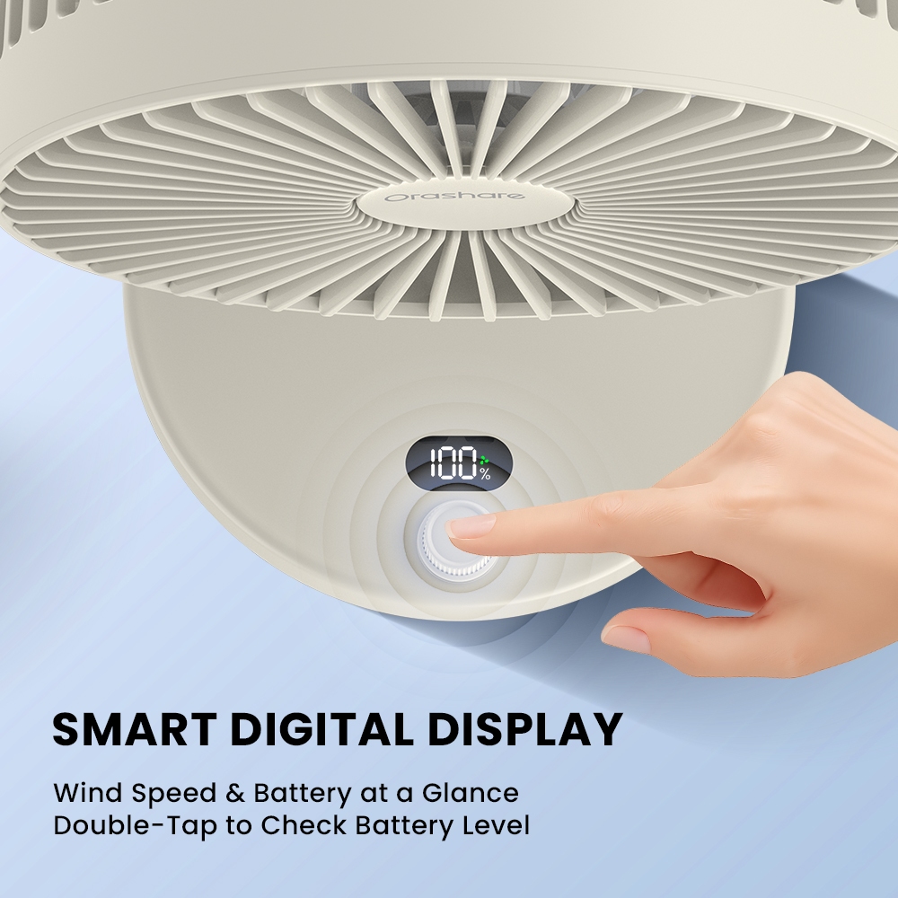 Orashare DF15 10000mAh Rechargeable Desk Fan Quiet 100 Speeds Wind Oscillating Fan with USB Output - Image 7