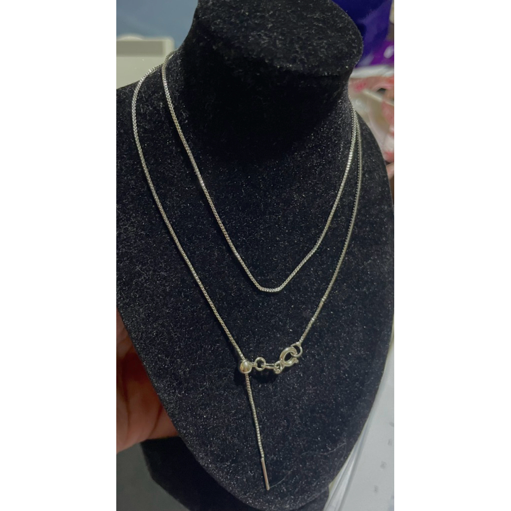 Adjustable Thin Box Chain Necklace | Platinum Setting product photo 2