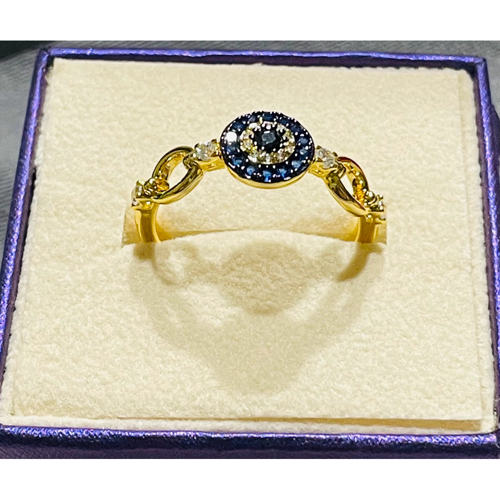 Anti Evil Eye Ring with blue Sapphire & Diamond Accents | Yellow Gold Setting | Size 9 product photo 2