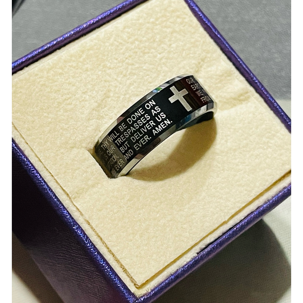 Our Father Prayer Ring | Real Tungsten Carbide | Black & Silver | Size 8 product photo 2